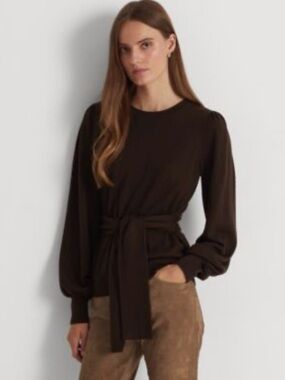 Ralph Lauren Brown Crewneck Sweater with tie waist women’s size 3XL